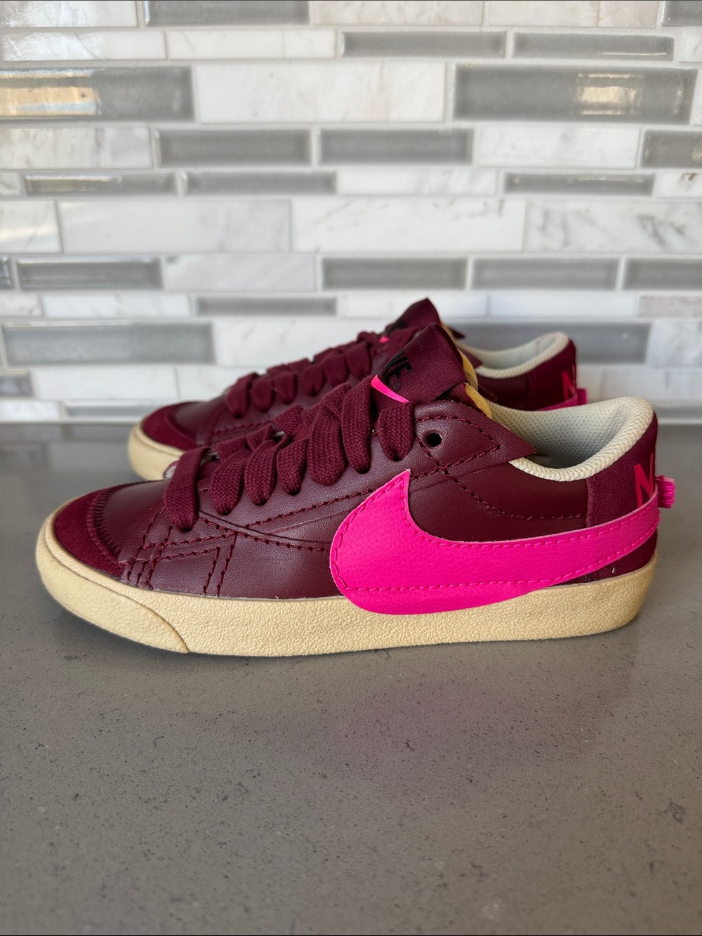 Nike Blazer Low Burgundy with Pink Swoosh